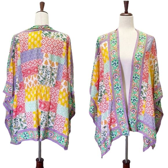 Tolani Collection Raelyn Patchwork Boho Kimono Swim CoverUp Size LP Large Petite - Picture 13 of 13